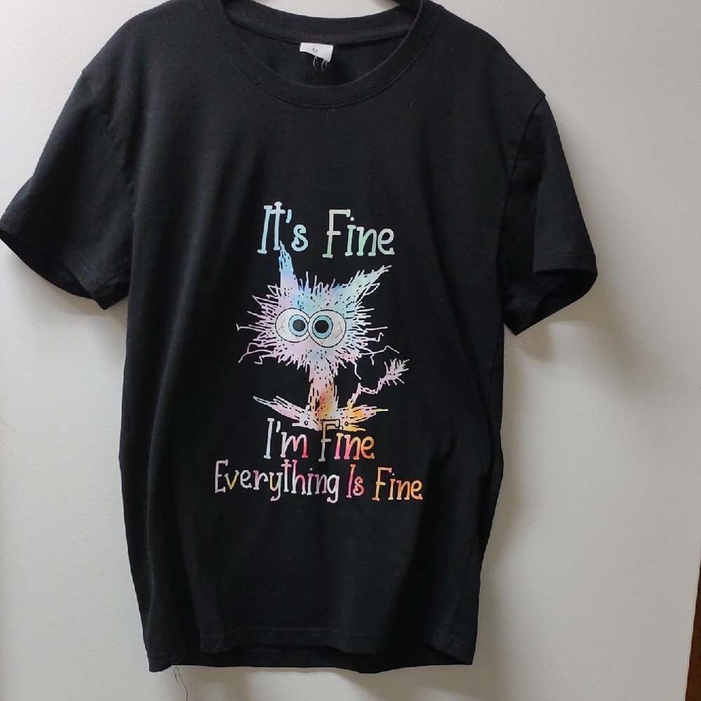 Black Short Sleeve Tee with Frazzled Cat Graphic